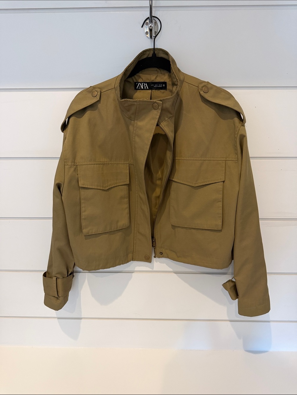 Zara Cropped Utility Jacket in Khaki Green